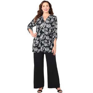 Catherines Women's Plus Size Petite Dream Drape Zip V-Neck Top - 1 of 4