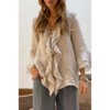 V Neck Single Breasted Button T Shirts for Women Fashion Flowy Ruffled 3/4 Bell Sleeve Baggy Blouses Tops - 2 of 4