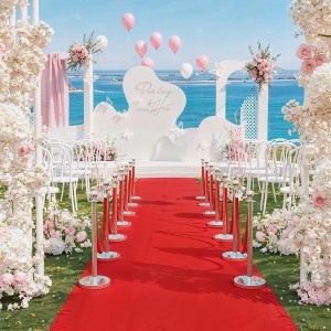 Crowd Control Barriers with Red Carpet Runner,Stainless Steel Stanchion Posts withVelvet Rope & Tape, for Wedding, Party, Events,Garden - 1 of 4