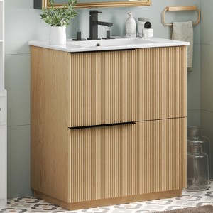 KTMBDW 30 Inch Bathroom Vanity with Undermount Sink, Small Bathroom Sink Cabinet, Modern Bathroom Storge Vanity, Fluted Finish - 1 of 4
