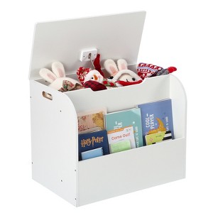 Kids Wooden Toy Box with Front Bookshelf and Safety Hinges, Storage Organizer for Boys and Girls Home Playroom - 1 of 4