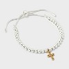 Silver Plated Two Tone Cubic Zirconia Cross Beaded Bolo Bracelet - Silver/Gold - image 3 of 4