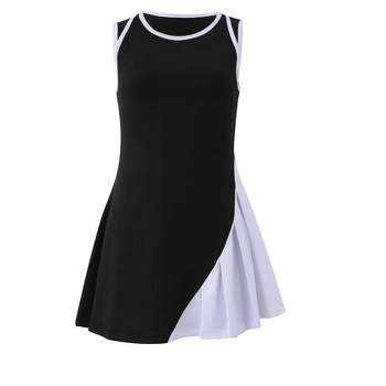 Girls Tennis Dress Sleeveless Workout Dress with Separate Shorts Asymmetric Color Block Glof Dress A Line Athletic Dress for Girls