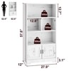 White Bookshelf with LED Lights Farmhouse Bookcase with Doors Modern Storage Rack 3 Shelf Standing Bookshelves Wooden Display Shelf Unique Book Shelf - 2 of 4