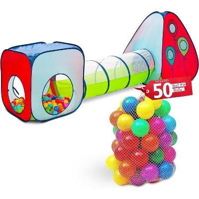 Kiddey 3 Piece Play Tent with Crawl Through Tunnel, 2 Playhouse Tents & Ball Pit Areas, Amazing Kids Playground