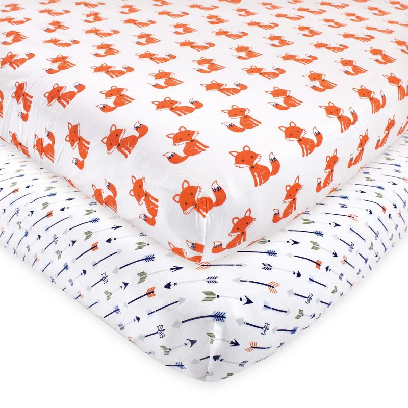 Hudson Baby Infant Boy Cotton Fitted Crib Sheets, Foxes, One Size, 1 of 5
