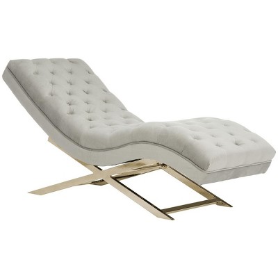 Grey Velvet Chaise with Gold Frame and Headrest