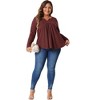 Agnes Orinda Women's Plus Size Long Sleeve V Neck Pleated Fall Casual Tunics Blouses - 3 of 4