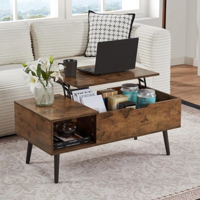 NicBex 39 Inch Wood Lift Top Coffee Table with Hidden Compartment and Shelf for Living Room,Reception Room,Brown