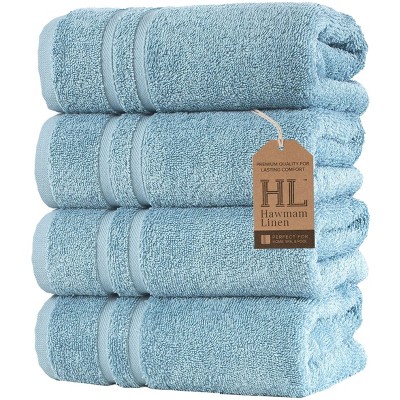 Hawmam Linen Hand Towels for Bathroom, Set of 4, 16x29 Inch, Premium Turkish Cotton, Highly Absorbent Hotel Collection, Blissful Luxury Spa Feel