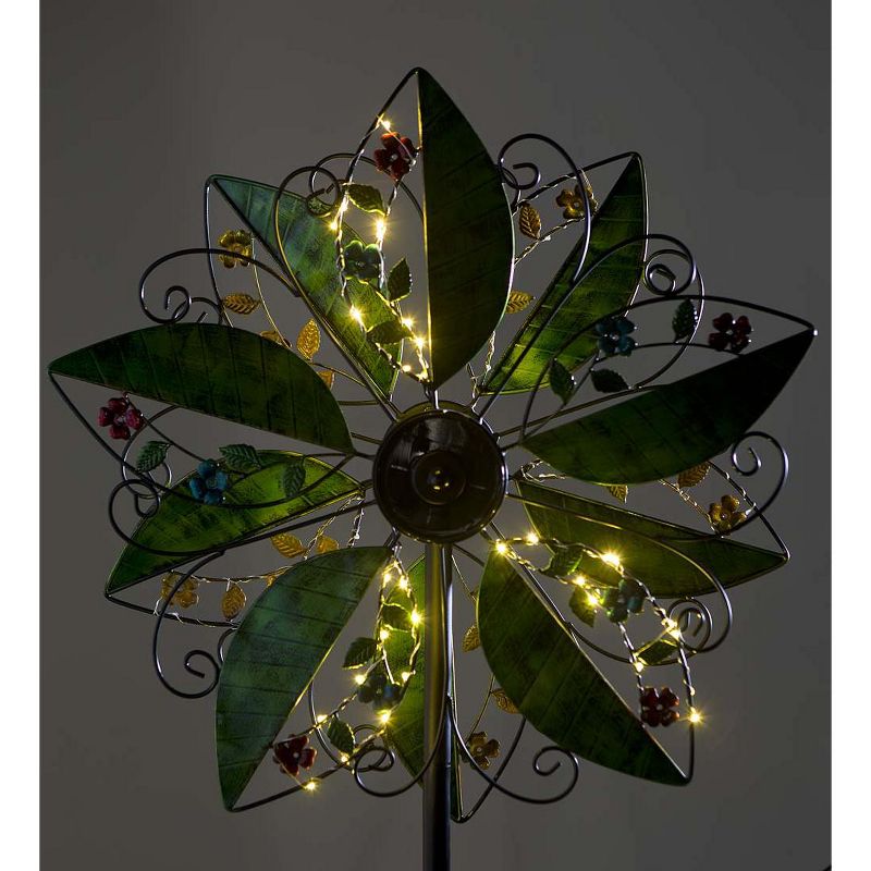 Wind & Weather Metal Leaf and Flower Wind Spinner with Solar Lights, 3 of 4