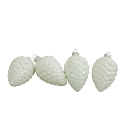 Northlight 4ct White and Silver Matte Pine Cone Glass Christmas Ornaments 3"