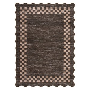 Washable Modern Scalloped Border Bedroom Living Room Rugs, Low Pile Non Slip Floor Carpet for Home - 1 of 4