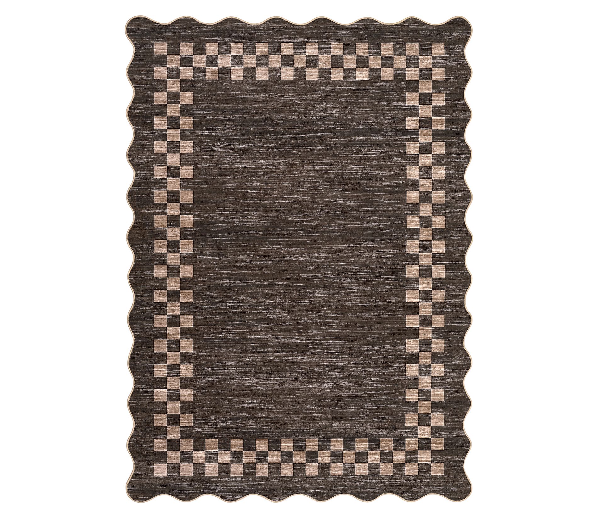 8'x10' Washable Modern Scalloped Border Bedroom Living Room Rugs, Low Pile Non Slip Floor Carpet for Home, Brown