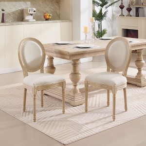 NicBex French Country Dining Chairs Set of 2 with Upholstered/Nature Rattan Backrest,Rustic Weathered Kitchen Chairs,Living Room Chairs - 1 of 4