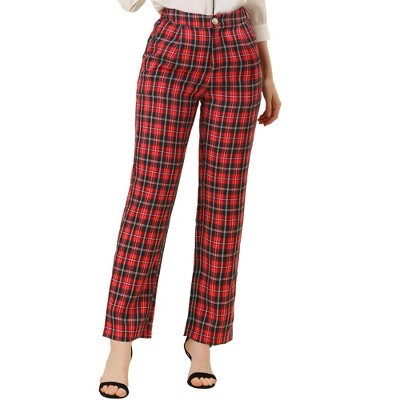 INSPIRE CHIC Women's Plaid Elastic Waist Casual Work Office Long Pants