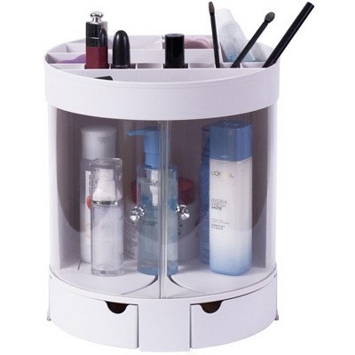 Basicwise White Plastic Makeup Organizer with Sliding Doors