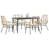 vidaXL 5 Piece Garden Patio Dining Set – Poly Rattan Outdoor Table Chairs with Cushions, Tempered Glass top, Weather-Resistant, Brown - 2 of 4