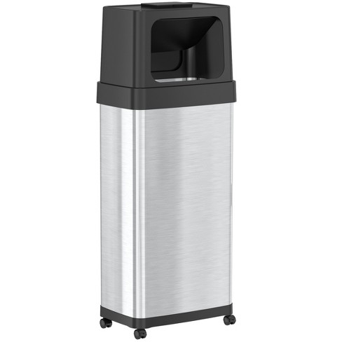 iTouchless Dual Push Door Kitchen Trash Can with Wheels and Odor Filter 24  Gallon Rectangular Stainless Steel