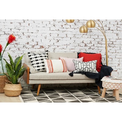 Crawford 14" x 22" Black and White Cotton Embroidered Throw Pillow