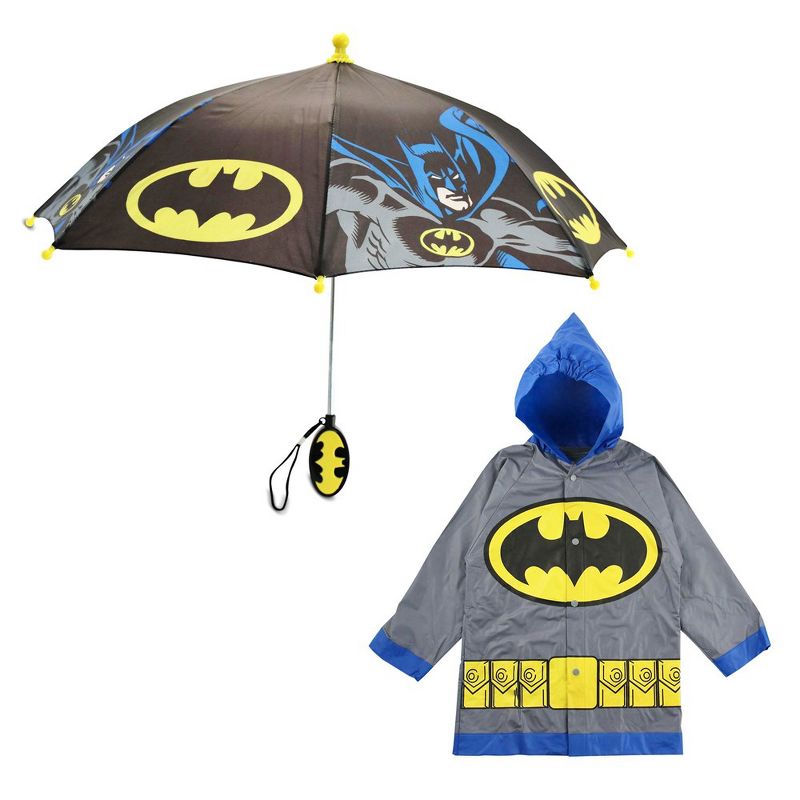Batman Boy's Umbrella and Raincoat Set, Kids Ages 4-7, 1 of 6