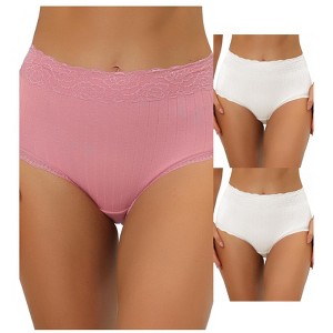 Allegra K Women's High Waist Tummy Control Comfortable Lace Trim Ribbed Briefs Multicolored - 1 of 4
