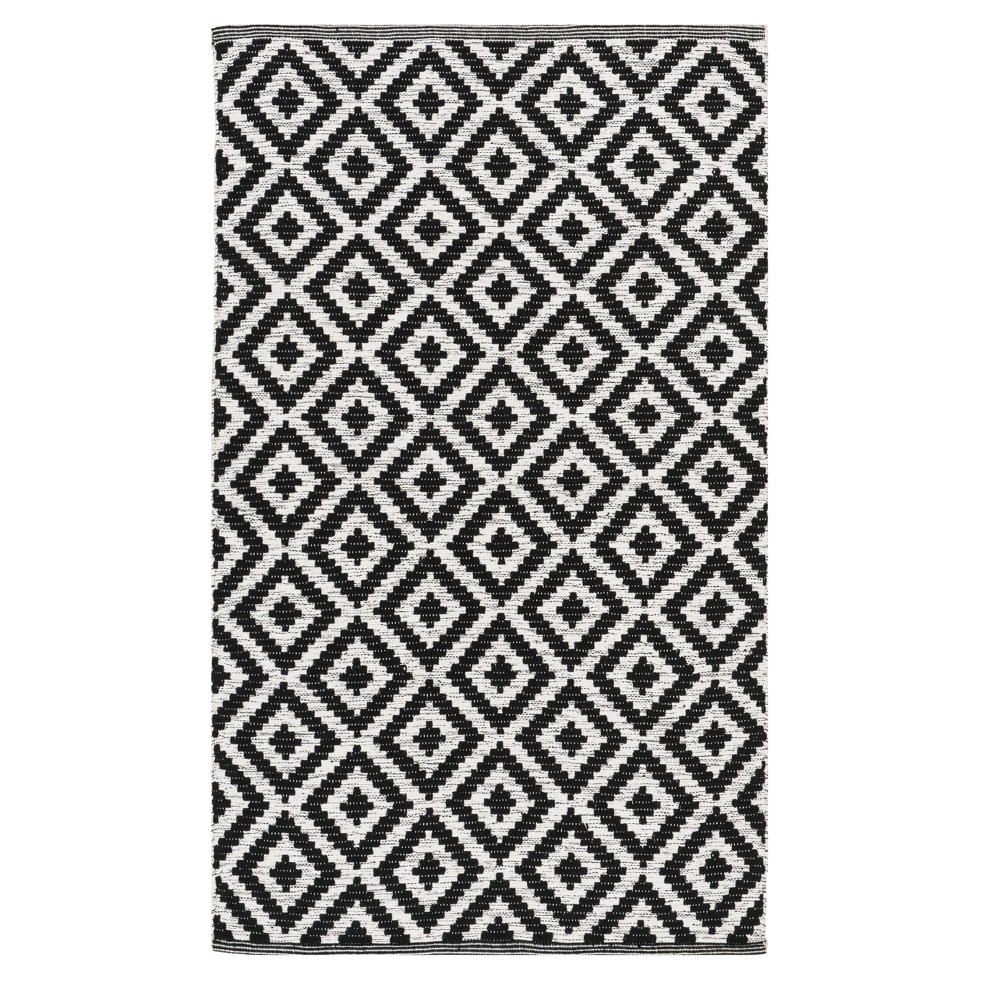 2'3inx7' Runner Jaida Woven Rug Black/Ivory - Safavieh