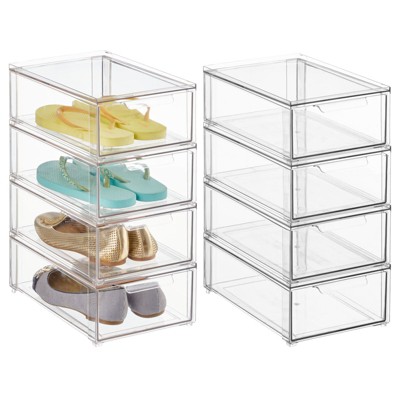 mDesign Clarity Clear Plastic Stackable Kitchen Storage Organizer with  Drawer - 7 x 14 x 8, 4 Pack