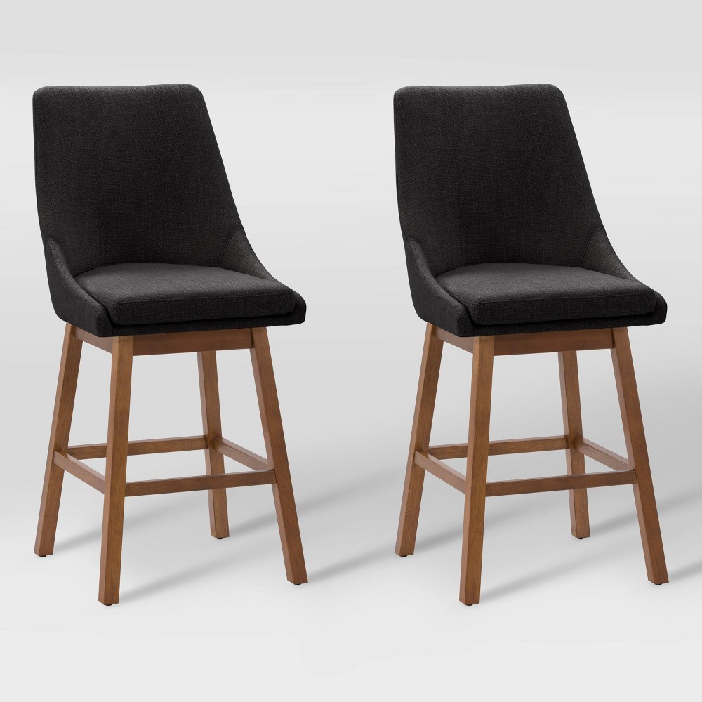 Photos - Chair CorLiving Set of 2 Boston Formed Back Fabric Barstools Dark Gray  