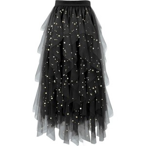 Women's A-Line Tulle Skirt - Tiered Midi Length with High Elastic Waist - 1 of 4