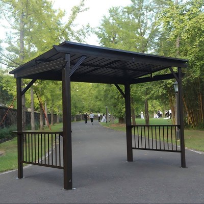 6.5x12 FT Hardtop Grill Gazebo,Galvanized Steel Roof BBQ Canopy With Side Shelves And Hooks-Maison Boucle