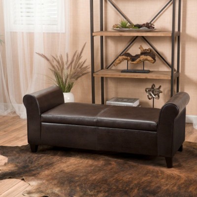 Fabric Upholstered Storage Ottoman,Modern Multifunctional Shoe Bench,Armchair Rolled Arms Foot Rest With Storage-Cuddlewood