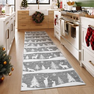 Christmas Area Rug, Reindeer Print Washable Soft Carpet with Non Slip Backing, Low Pile Stain Resistant Floor Mat for Living Room, Bedroom - 1 of 4