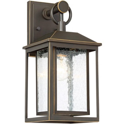 John Timberland Mission Outdoor Wall Light Fixture Bronze Metal 15 1/4" Textured Glass for Exterior House Porch Patio Deck