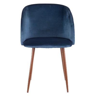 High-Back Contemporary Blue Velvet Side Chair with Walnut Metal Legs