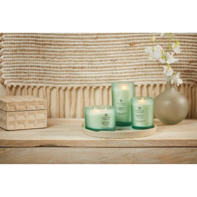 Green Frosted Glass Jar Soy Candle with Wooden Lid