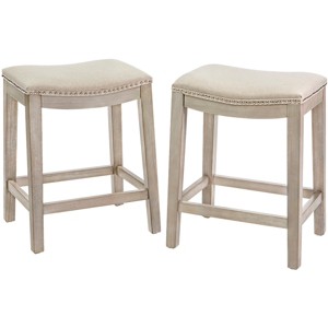 Set of 2 Bar Stools 24" Saddle Backless Padded Nailhead Cushion Pub Foot Rest - 1 of 4