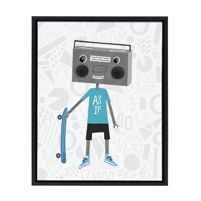 Kate and Laurel Sylvie Boom Box Boy 2 Framed Canvas by Molly Fabiano, 18x24, Black