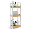 3-Tier Bamboo Rolling Cart with Adjustable Shelf, 11.8x31.5 Inch Slim Storage Organizer for Kitchen Bathroom, White and Natural - 2 of 4