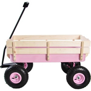 Acekool Steel Garden Cart 176 lbs Capacity, All-Terrain Wagon with Wood Side Panels, 10" Air Tires, Foldable Handle, for Yard Farm Orchard, Blue - 1 of 4