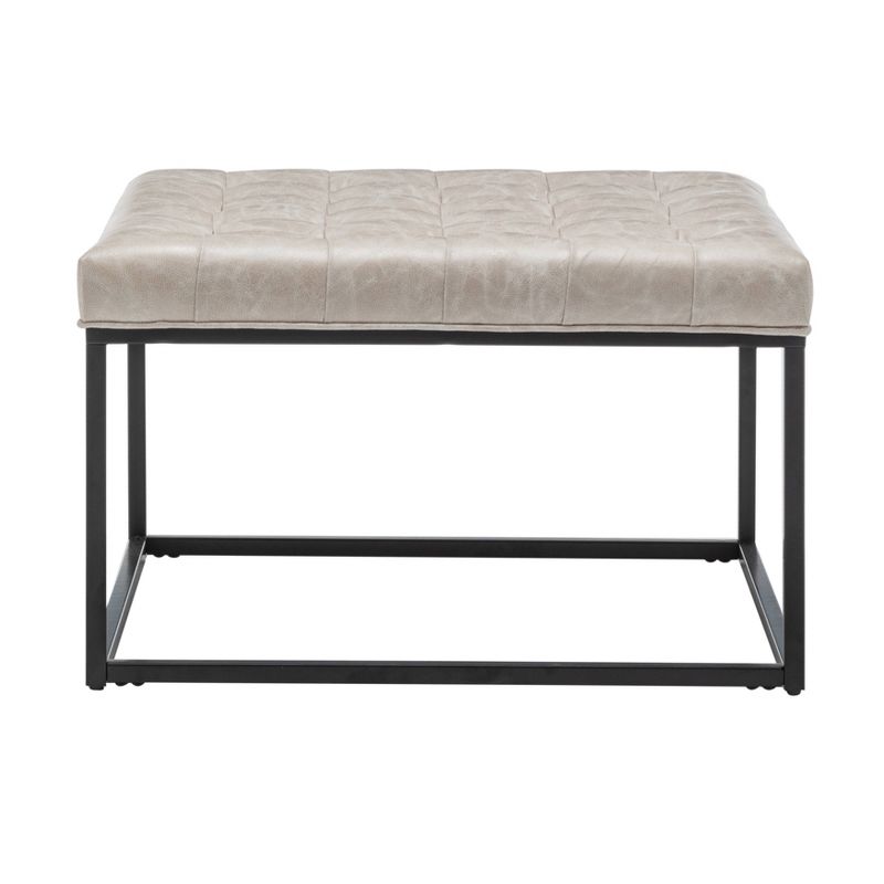 28" Square Button Tufted Metal Ottoman - WOVENBYRD, 3 of 17