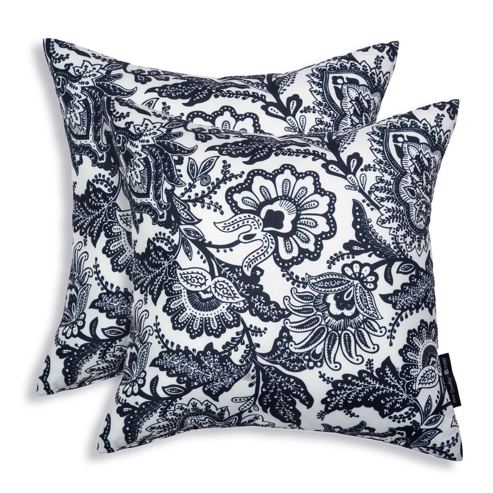 Photos - Pillow Vera Bradley 2pk 18"x18"  Java Square Outdoor Throw  Navy: Botanical Design, Water Resistant, Woven Fabric 