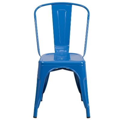 Vintage Bistro Blue Steel Stackable Indoor-Outdoor Chair