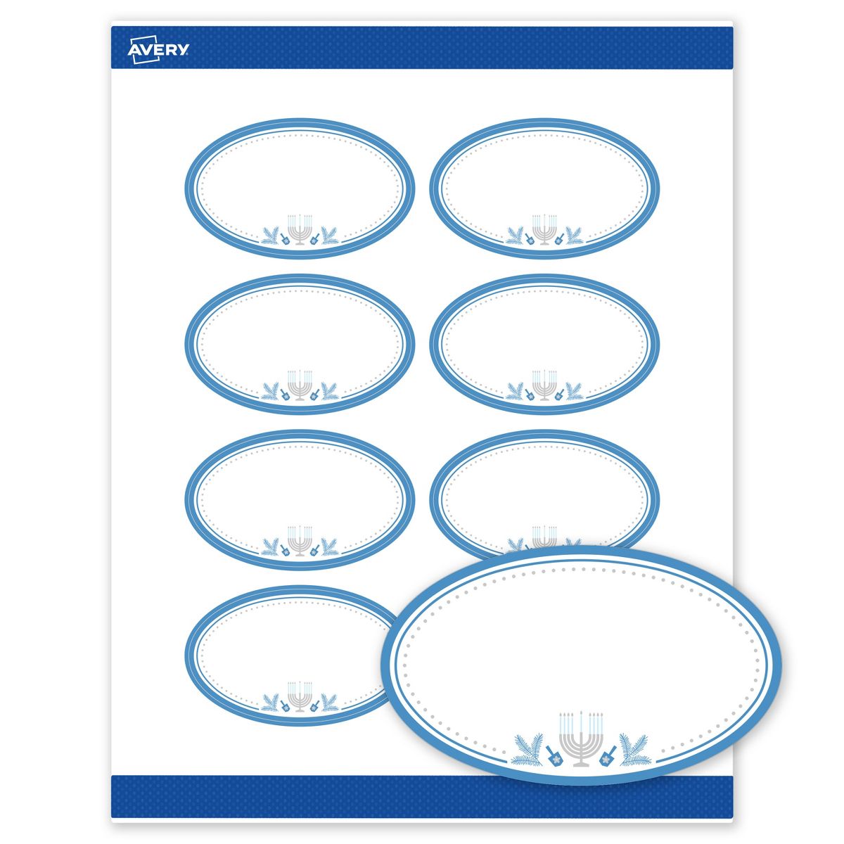 Avery® Labels, 2" x 3-1/3", Matte, Silver Menorah Frame, 160