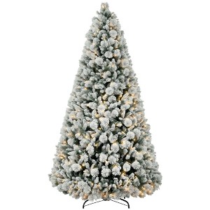 HOMCOM Prelit Artificial Christmas Tree with Clear Lights and Tips, Flocked Xmas Tree with Metal Stand for Home Office Holiday - 1 of 4