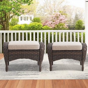Gymojoy 2 Pieces Assembled Outdoor Patio Ottoman with Removable Cushions - 1 of 4