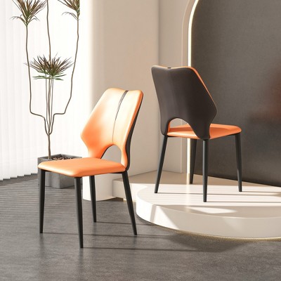 Hooseng PU Leather Armchair Set of 2, Retro Leisure Accent Chair with Extra Soft Padded, Modern Reading Arm Chair with Black Metal Frame