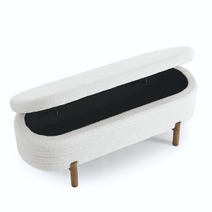 TIRAMISUBEST Oval Ottoman Storage Bench Storage Ottoman Pleated Fabric Rubber Wood Legs Plush Lid Living Room - 1 of 4