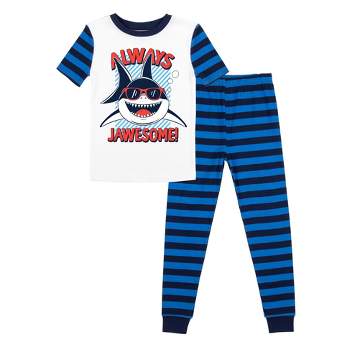 Always Jawsome Youth Boy's Blue & Black Striped Short Sleeve Shirt & Sleep Pants Set