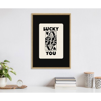 Lucky You Black and White Canvas Art Print with Natural Frame